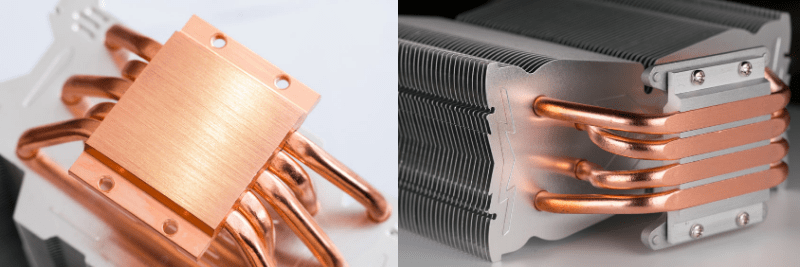 Illustrates the two options for mounting heat pipes to the heat source