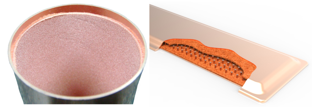 Sintered wick heat pipe and vapor chamber before flattening