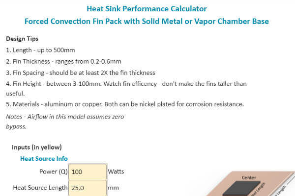 Heat Sink Base Spreading Delta-T Calculator